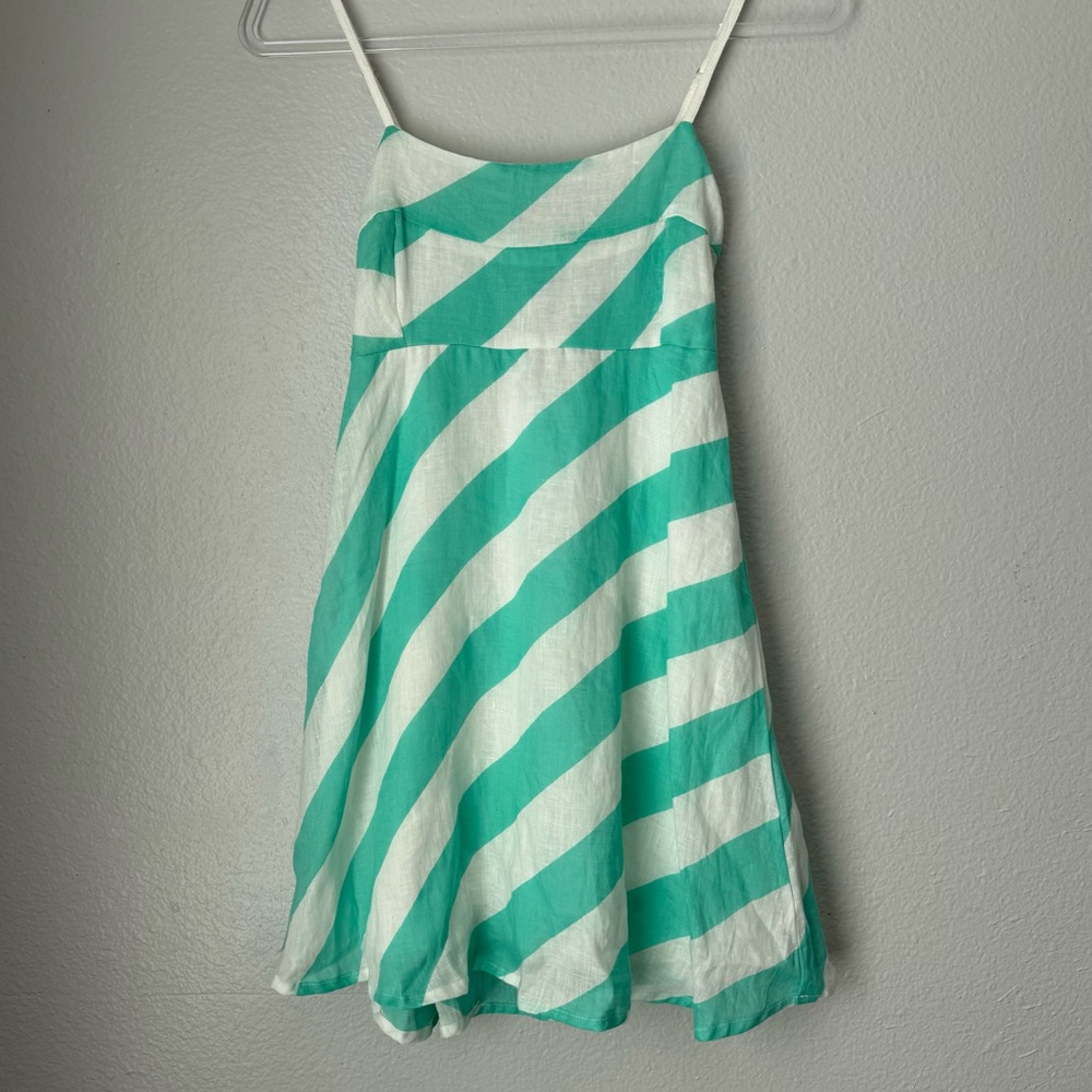 Lusana 100% linen dress Anthropologie Adriana Mini Tropical Stripe Vacation NEW